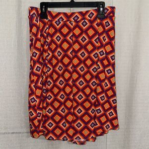 LuLaRoe 2XL Madison Orange Tribal Geo Print Pleated Full Skirt with Pockets